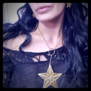 Vintage Goldtone Filigree Star Necklace/Earrings
